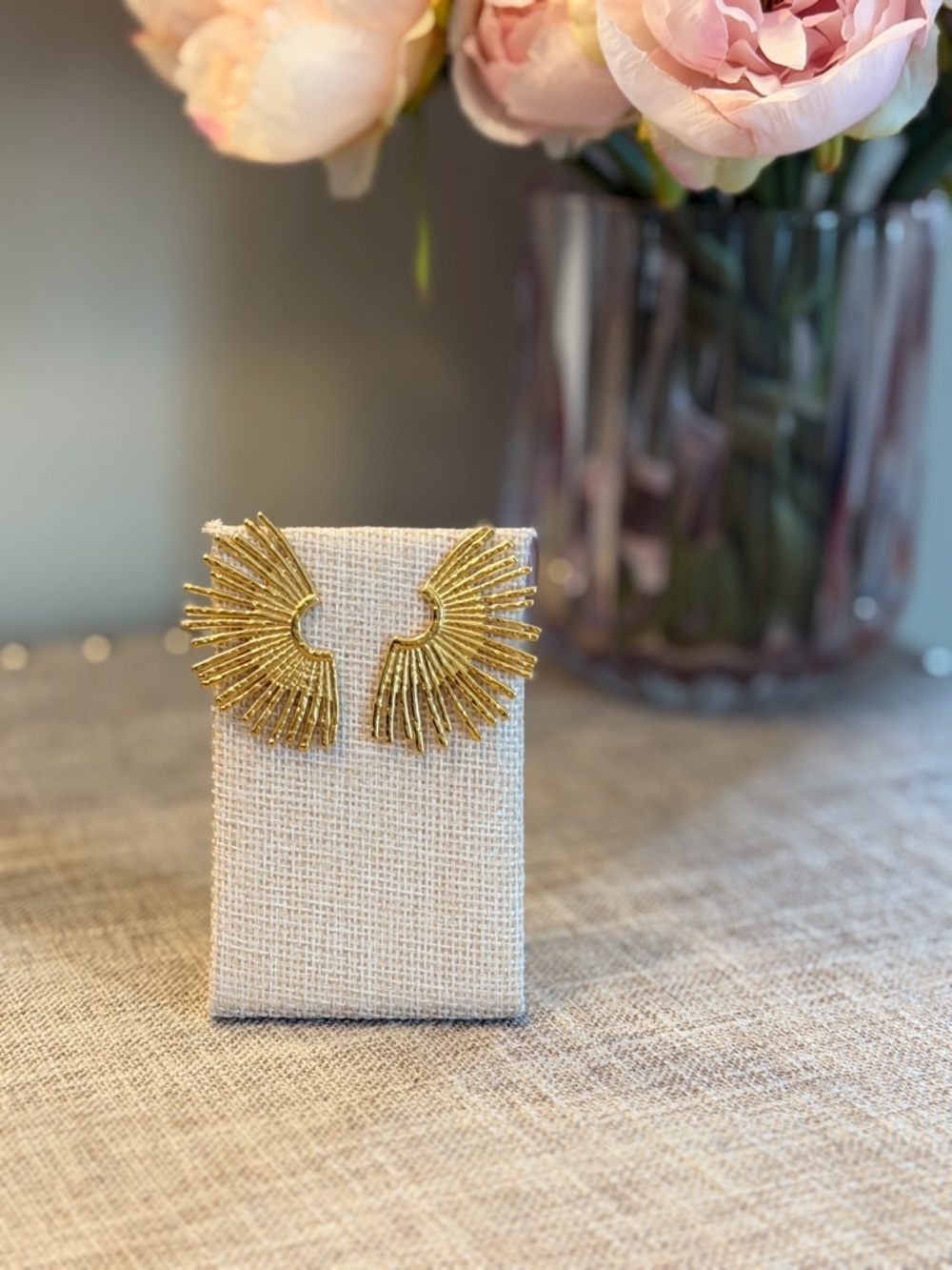Plated Gold tone Sunburst Statement Earrings 1.25 inch
